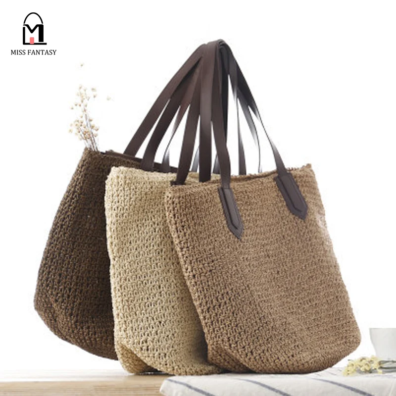 Bolsas De Playa Para Mujer, Bolsa De Paja Con Cremallera