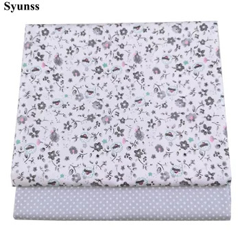 

Syunss Diy Patchwork Cloth For Quilting Baby Cribs Cushions Dress Sewing Tissus Gray Floral Dot Print Twill Cotton Fabric Tecido