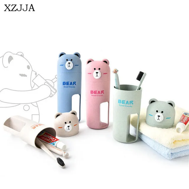 Xzjja Wheat Straw Cute Bear Bathroom Accessories Sets Travel Wash Xzjja Wheat Straw Cute Bear Bathroom Accessories Sets Travel Wash Cup Set Portable Toothbrush Toothpaste Box