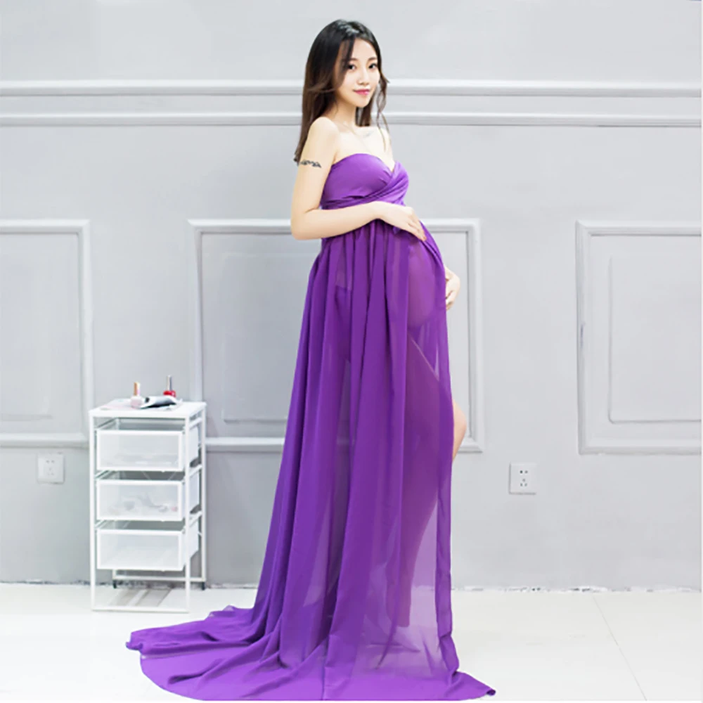 Maternity Chiffon Dresses Photography Props Clothing Pregnancy Dress Strapless For Photo Shoot 