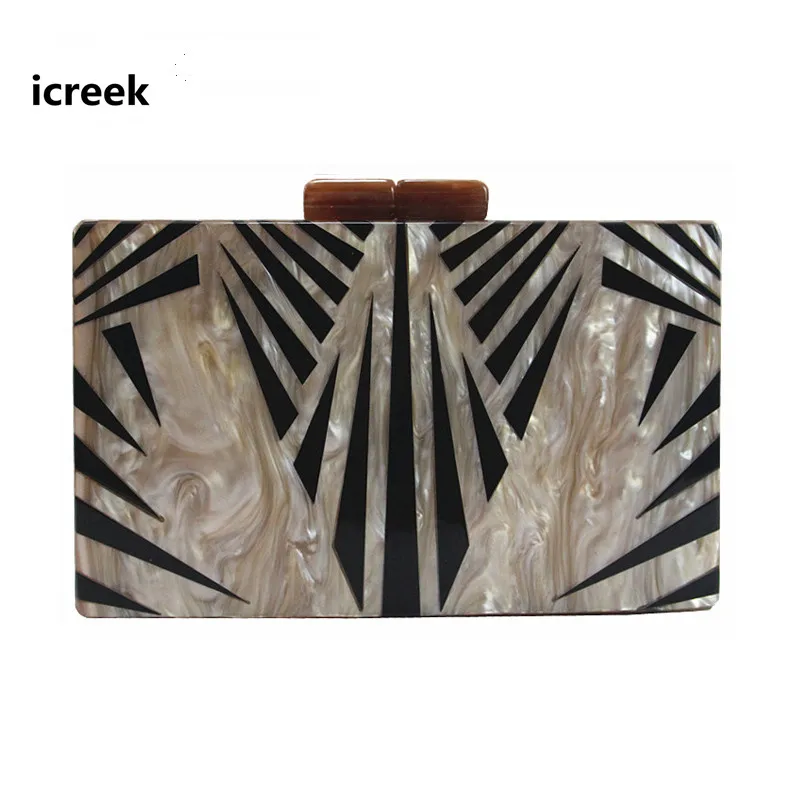 

Fashion pearl scent acrylic evening bag Women messenger bag Geometric patchwork clutch purse mini chains handbag party prom bags