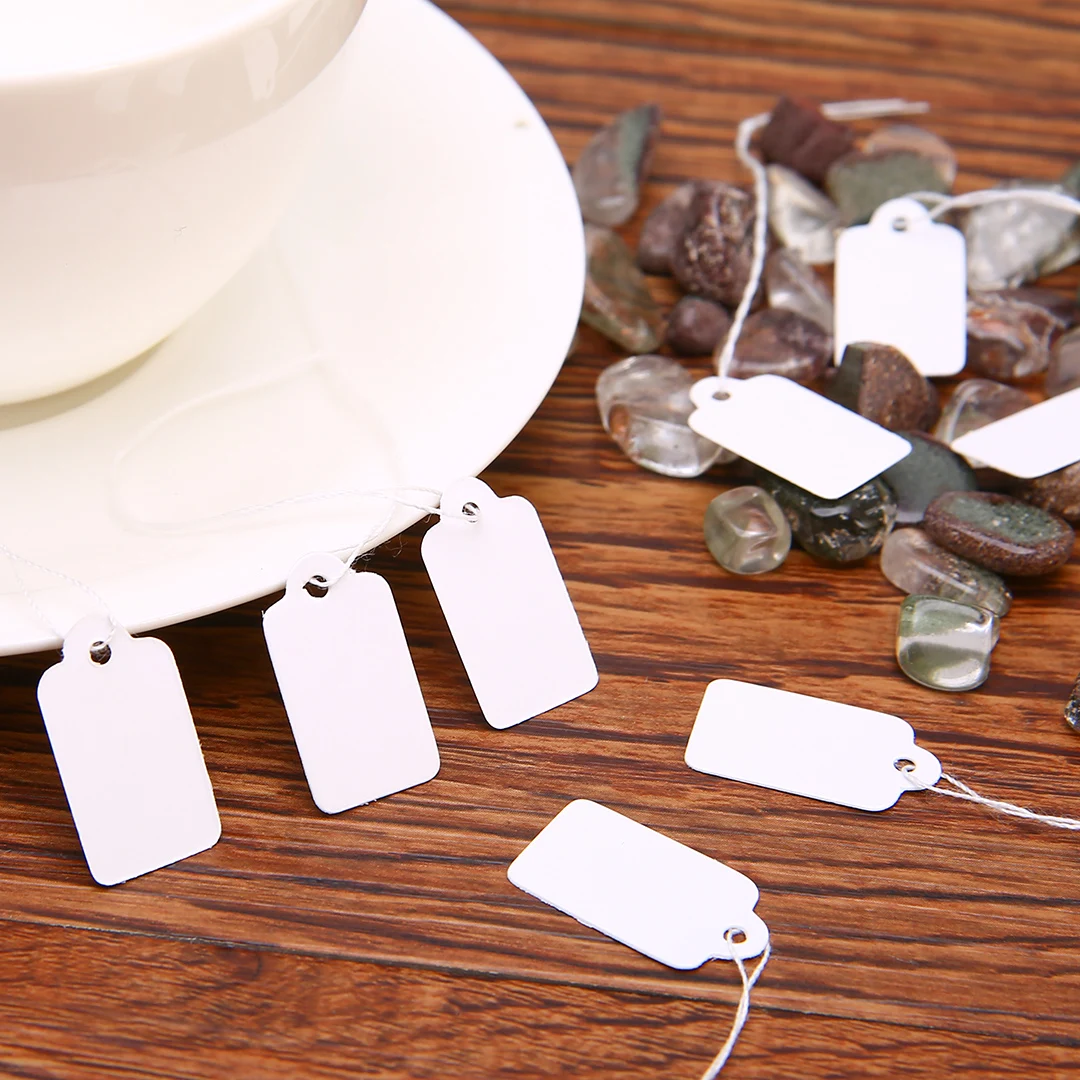 500pcs Price Labels Garment Tags Rectangular Label Tie String Jewelry Clothes Display Merchandise Price Tags Paper Cards 24x14mm