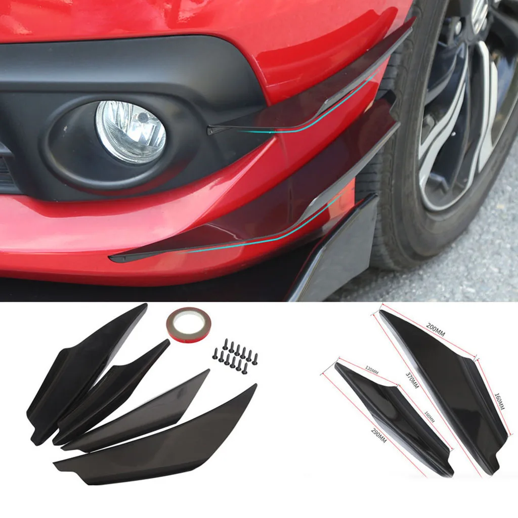 

4 Pcs Universal Carbon Fiber Durable Front Bumper Fin Splitter Spoiler Black Auto Replacement Parts Parachoques pare - chocs