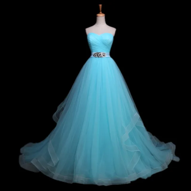 Elegant Crystal Beaded Sashes Vestido De Noiva Light Blue  
