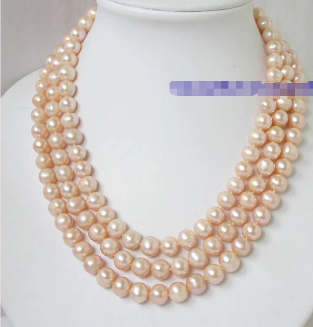 

Free shipping@@@@@ AN953 Natural 10mm 3strands pink round pearls necklace a
