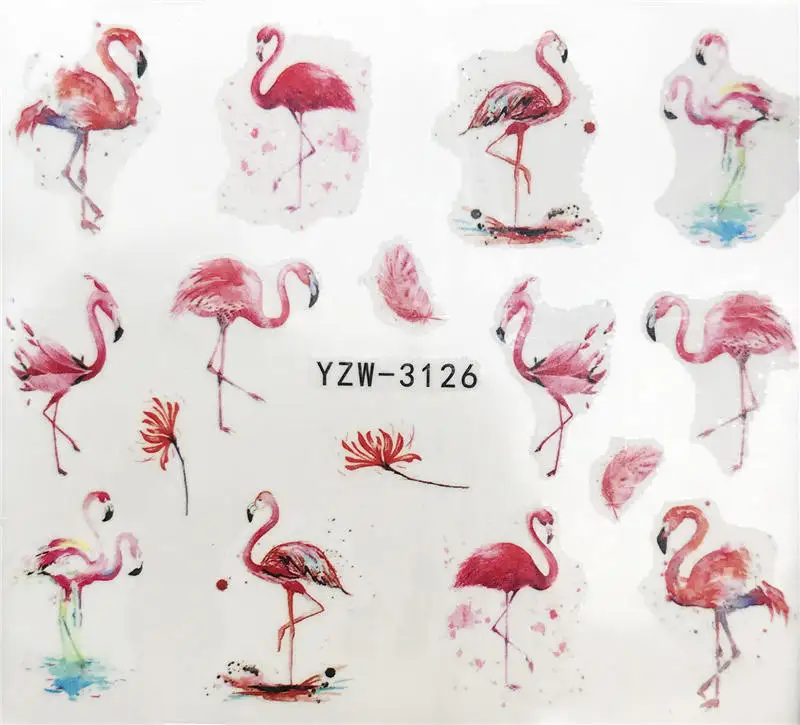

WUF 1 Sheet Nail Stickers Water Transfer Sticker Cartoon Flamingo Cute Animal Designs Nail Art Slider Manicure Decoration