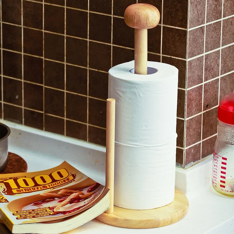 Rubber Wood Paper Towel Holder Kitchen Tissue Holder Household Roll