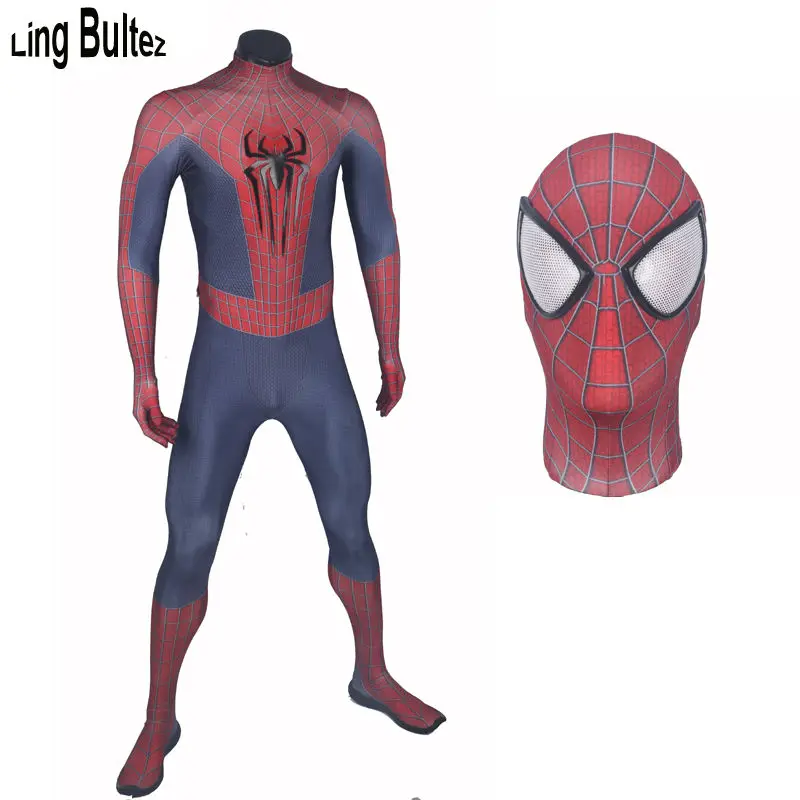 

Ling Bultez 3D Logo Spider Man Costume Fullbody Spandex Lycra Suit Amazing Spiderman Costume Adult Any Size With 3D Spiders