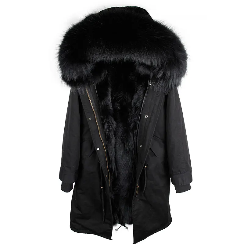 Парка из натурального меха, мужская зимняя куртка, натуральный мех енота, пальто с капюшоном, природный енот, собачья подкладка, куртка, Мужская куртка из натурального меха - Цвет: Black Black