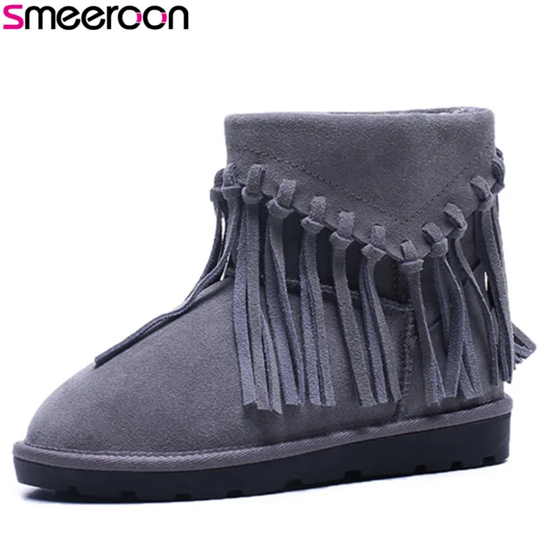 

Smeeroon 2018 fashion autumn winter boots women round toe ankle boots flat bottom slip on high quality cow suede leather boots