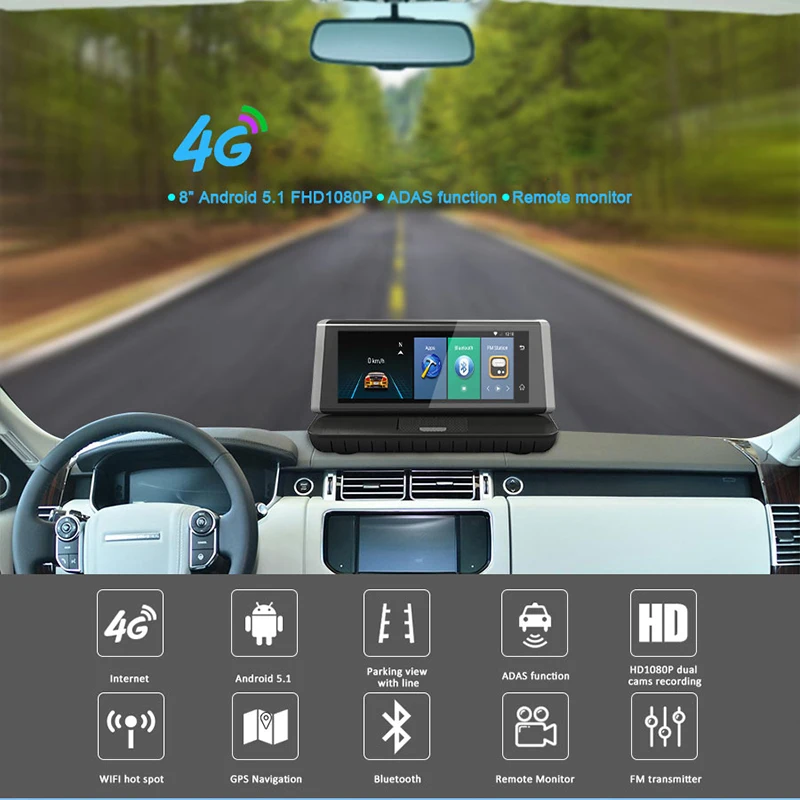 Автомобильный видеорегистратор GreenYi Android 5 1 GPS навигатор 4G ADAS Bluetooth Wi Fi FM 1080P