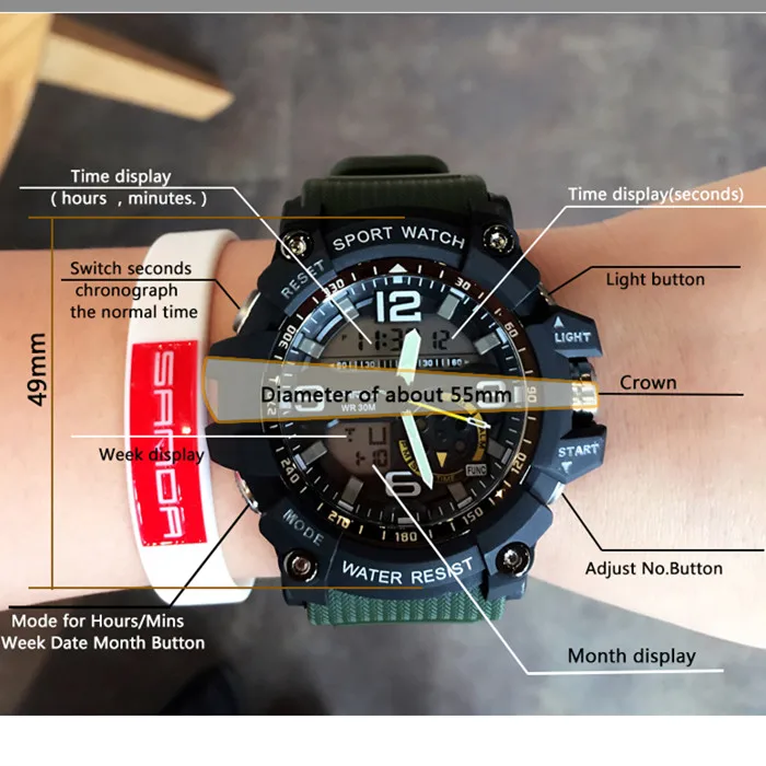 G Style Shock Sanda водонепроницаемые спортивные часы мужские кварцевые цифровые