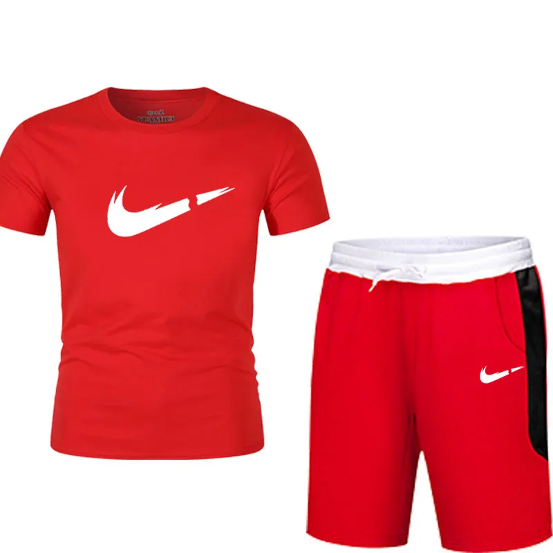 

New fashion men's 2019 autumn spring sports suit sports T-shirt + sports casual shorts men's clothing 2 sets of slim sportswear