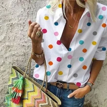 Women V-neck Long Sleeve Shirt Casual Polka Dot Print Blouse Autumn V-neck Plus Size Blouses Shirts Women V-neck Long Sleeve Shirt Casual Polka Dot Print Blouse Autumn V-neck Plus Size Blouses Shirts