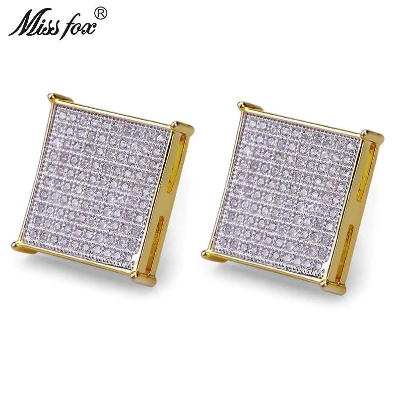 

HOT!!! Hip-Hop 24K Gold Plated Earring For Men Safety Pin Full Square Cubic Zirconia Bizuteria Piercing Men Accessories Gifts
