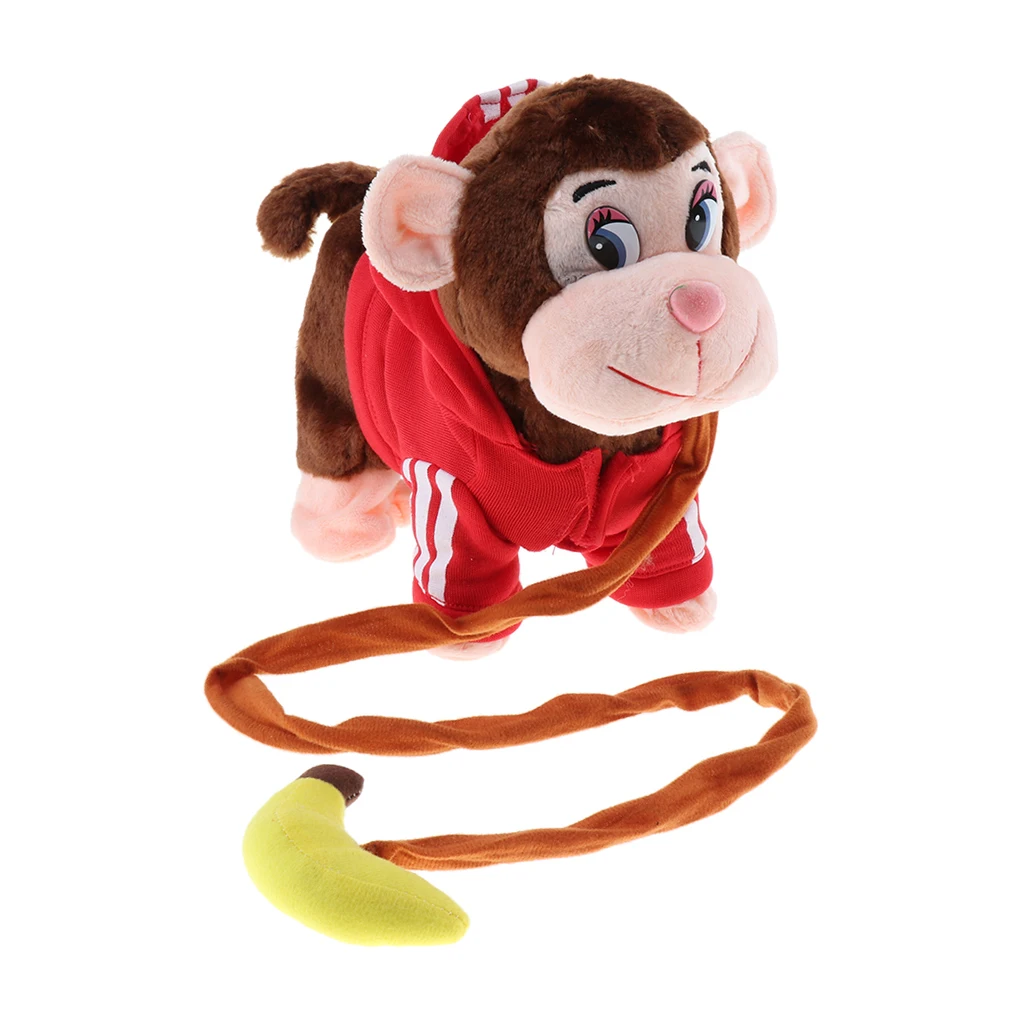 Электрический поводок домашних животных ходить по игрушке мягкие плюшевые обезьяны для детей ясельного возраста, реалистичные танцы и прогулки действия с музыкой - Цвет: B