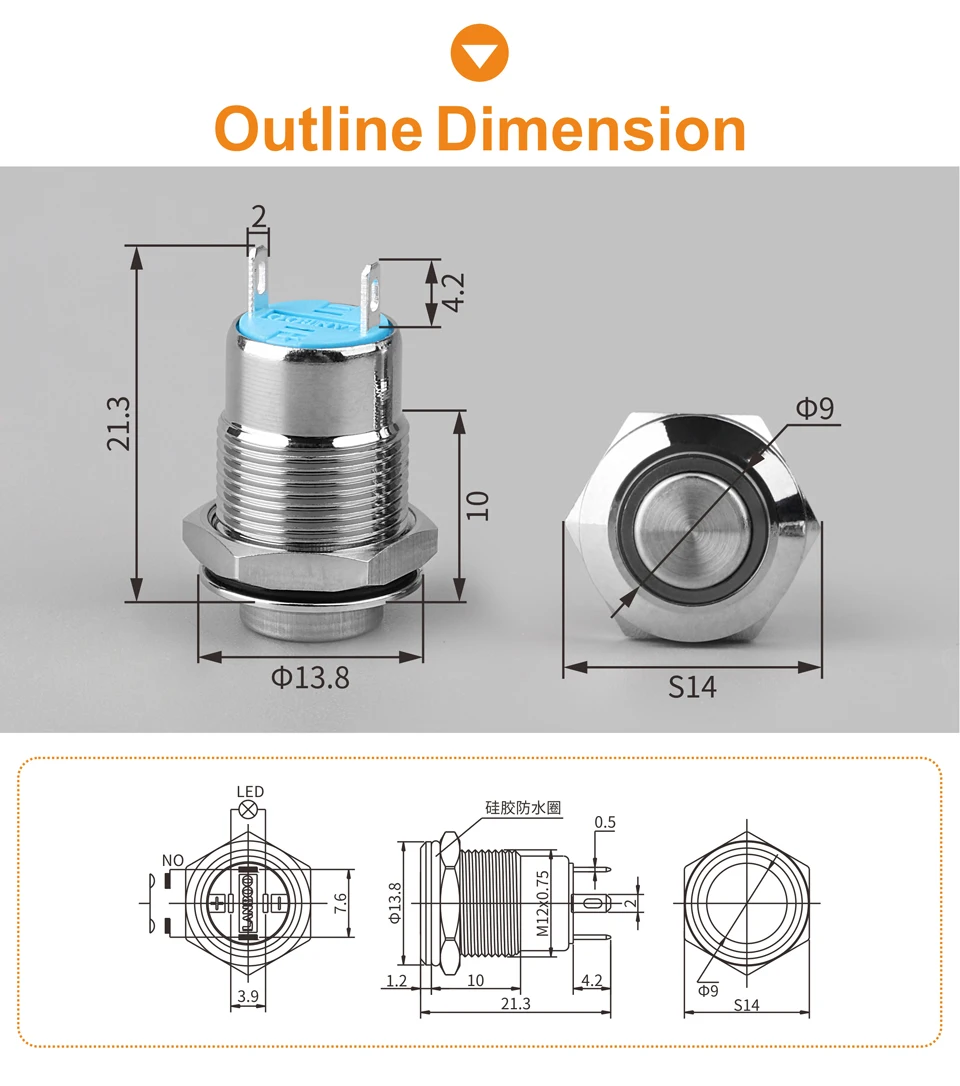 LANBOO 12 мм металлический водостойкий мгновенный Маленький кнопочный переключатель