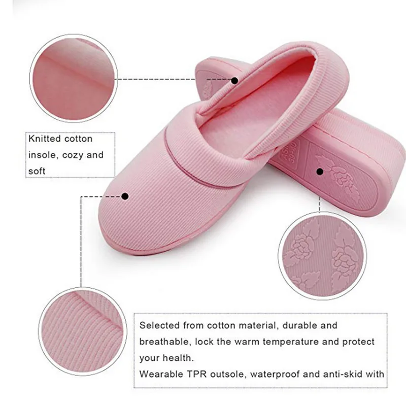 Oeak/женские удобные вязаные хлопковые нескользящие домашние тапочки; моющаяся домашняя обувь; женские домашние тапочки на мягкой резиновой подошве