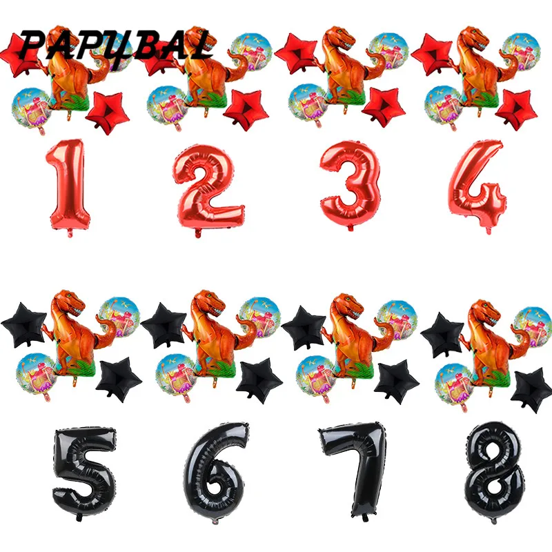 

6Pcs Big Dinosaur Foil Balloons 30inch Number Balloon Boy 1 2 3 4 5 6st Birthday Party Jurassic World Decorations Kids Toys Gift