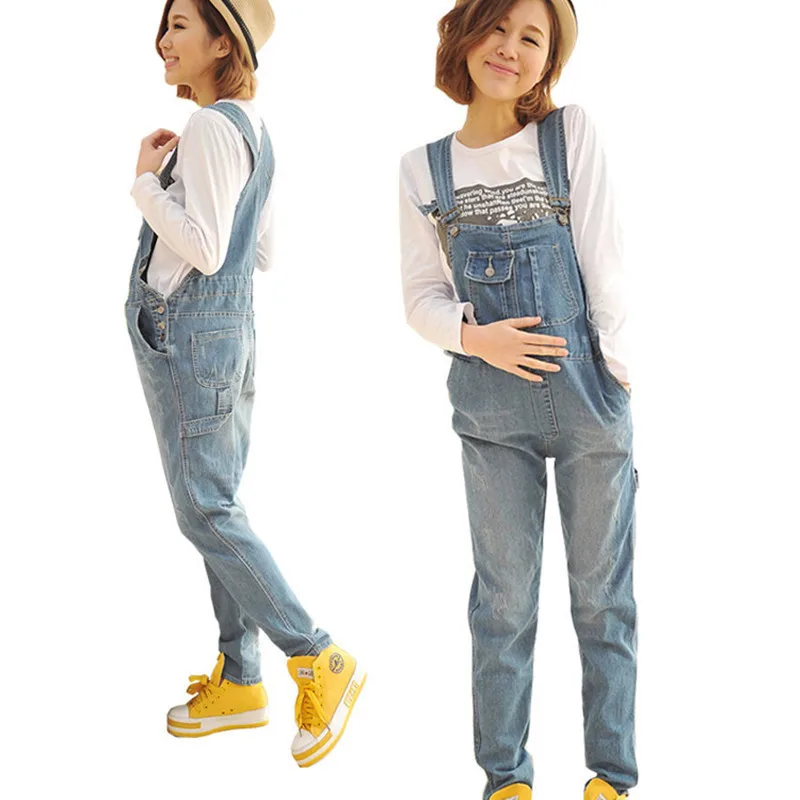 

Maternity Pants Jumpsuit Light Blue Denim Plus Size Overalls Pregnant Jeans For Pregnant WomenSuspender Trousers