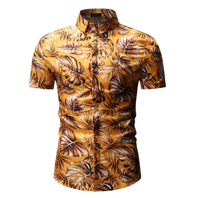 3D Leaf Print Shirt Men 2019 New Floral Hawaiian Shirt Mens Slim Fit Short Sleeve Shirt Male Summer Casual Shirts