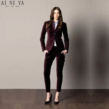 

new Fashion Grape Women Tuxedos Shawl Lapel Suit For Women Two Button Business Womens Velvet Suits Office Uniform 2 Piece Set