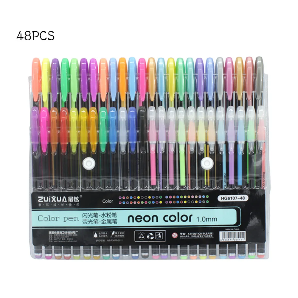 24/36/48 Colors 1.0mm Gel Pens Set Metallic Pastel Neon Glitter Sketch