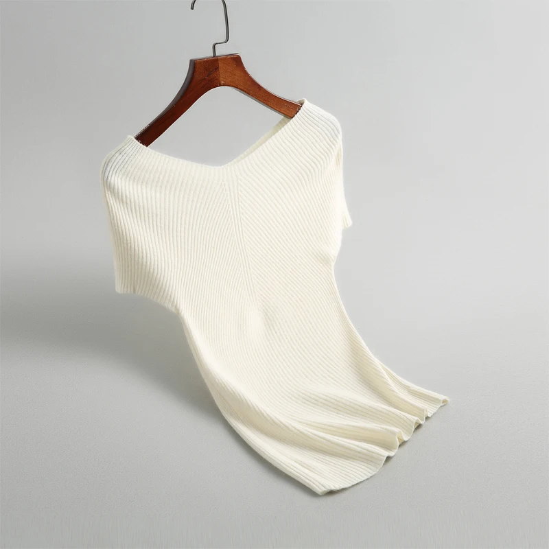

2018 Autumn women knitted T-shirt casual Slim solid color T-shirt