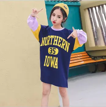 

2019 Korean style girls patchwork t-shirt full sleeve cotton fashion spring girls top 6-11t A812