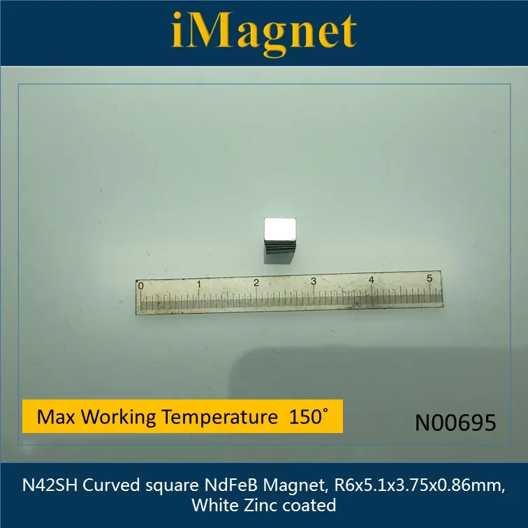 N00695 15 шт./лот N42SH изогнутый квадратный неодимовый магнит r6x5.1x3.75x0.86мм белое
