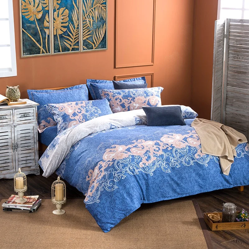 Blue Cotton satin Bedding Set Duvet Cover Bed sheet ...