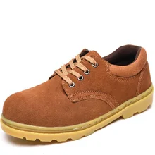 AMSHCA Anti Bater Bota Biqueira de Aço Sapatos de Segurança do Trabalho Indestrutível À Prova de Punção Sapatos Marrons Ankle Boot de Camurça da Vaca dos homens sapatos 45
