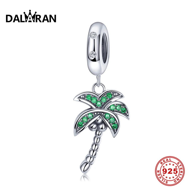 

DALARAN DIY Green Coconut Tree Charm 925 Sterling Silver Lady Valentine's Day Gift Pendant Wild Bracelet Accessories