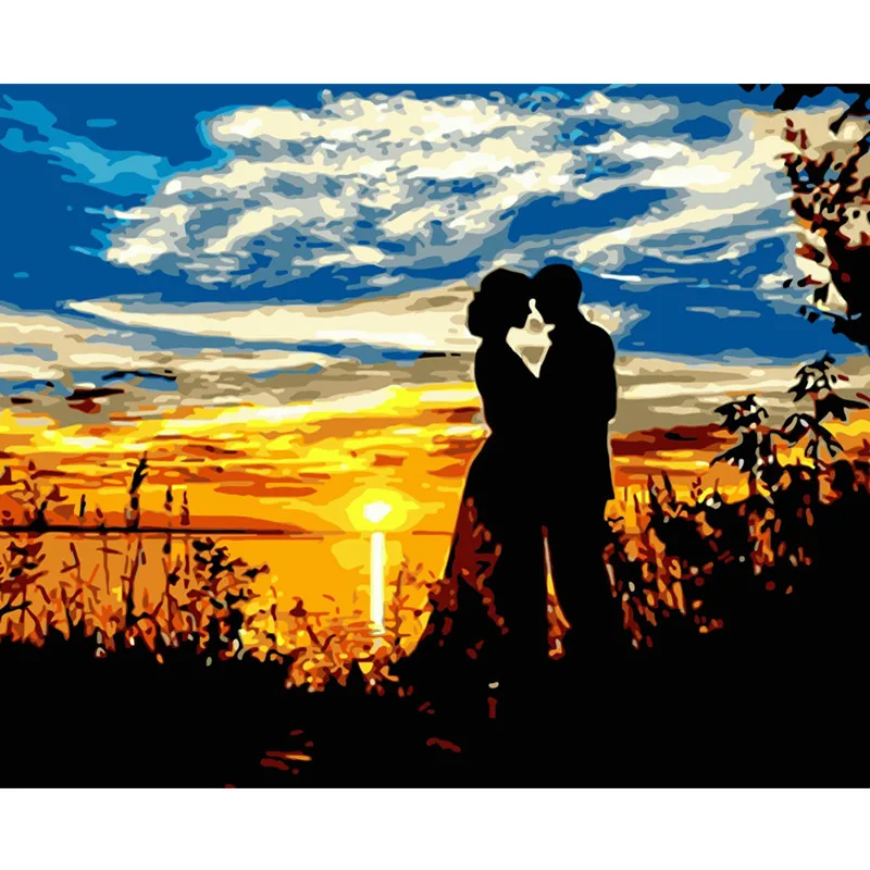 

Painting By Numbers DIY Dropshipping 40x50 50x65cm Loving couple in the sunset Figure Canvas Wedding Decoration Art picture Gift