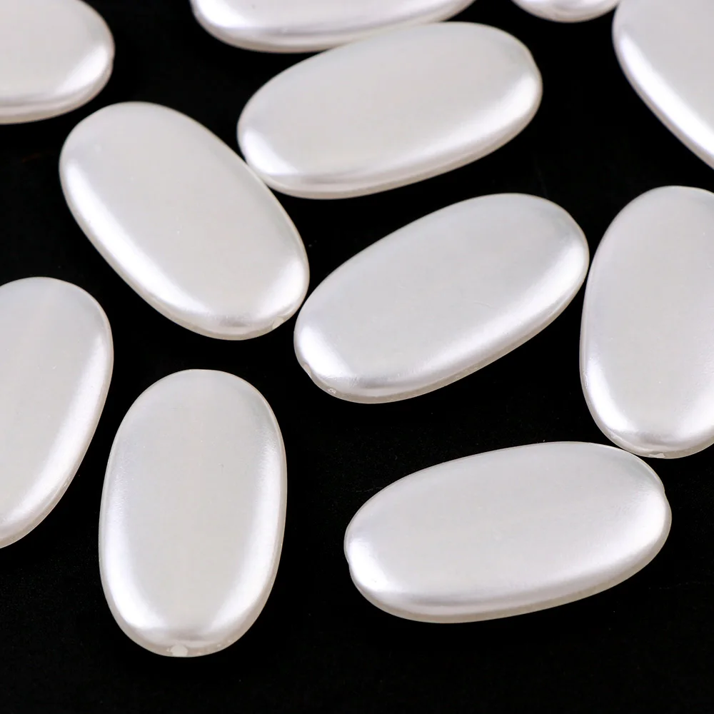

50g(About 30pcs) 16*29mm Oval Smooth Ivory White Imitation Plastic With Hole Pearl For DIY Wedding Accessories Beads Making