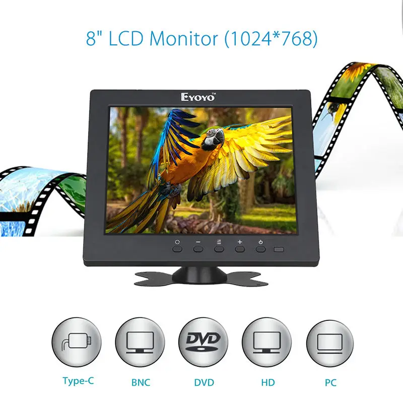 Eyoyo S801C дюймов 8 дюймов ЖК дисплей HD Мониторы экран 768x1024 VGA BNC AV HDMl видеонаблюдения Ypbpr Вход Дисплей для VCD DVD PC