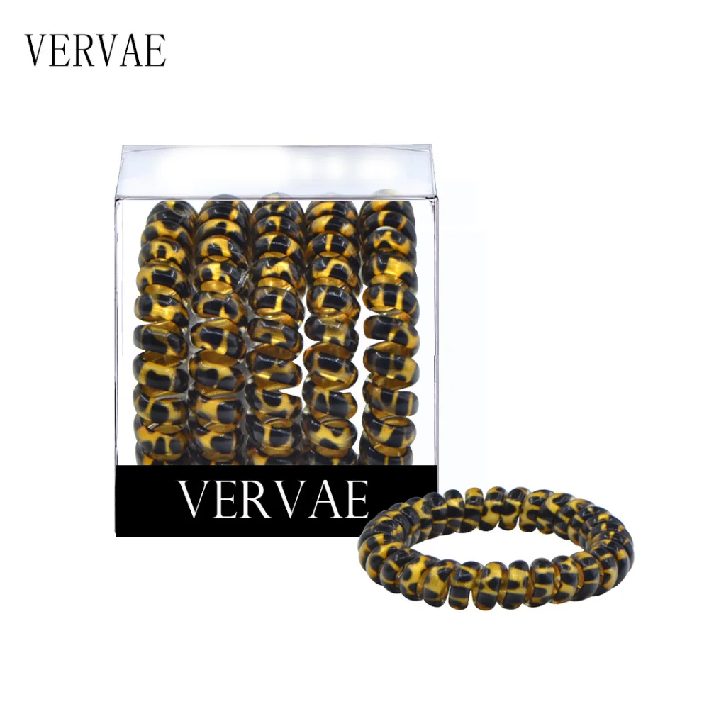 

5 PCS With Case Telephone Wire Line Cord Brown Silver Leopard Hair Bands Ponytail Holders Scrunchies Tie Gum Rubber For Women