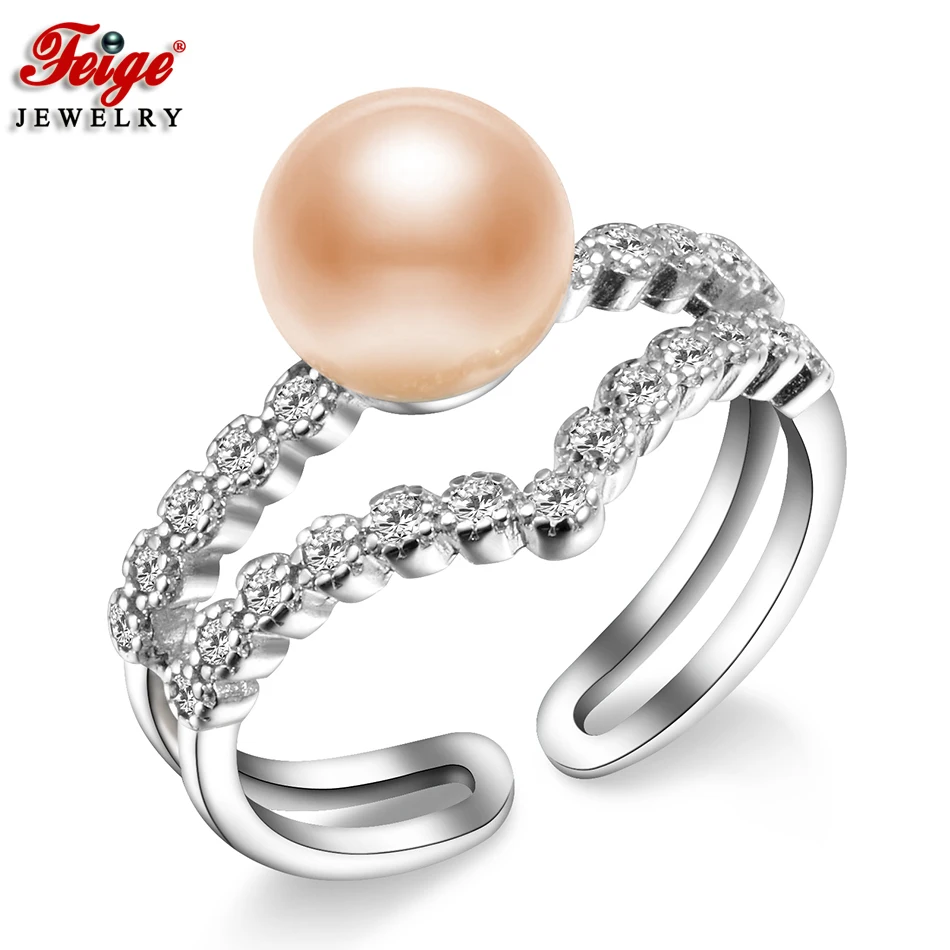 

New Fashion Natural Pink Pearl Ring for Women Anniversary Jewelry Gift 8-9MM Freshwater Pearl Rings Fine Jewelry Wholesale FEIGE