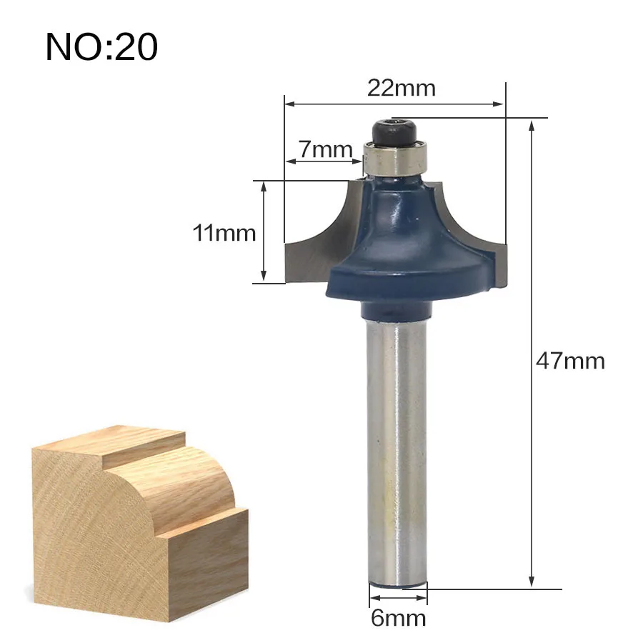 1 шт. 6 мм хвостовик древесины фрезы прямой концевой фрезы триммер очистки заподлицо отделка угловая круглая бухта коробка биты инструменты фрезы - Длина режущей кромки: NO20