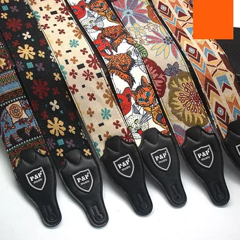 

Adjustable Cotton Embroidered Guitar Strap Belt Widening and Thickening for Electric /Acoustic Guitar Bass Guitar Belt 150cm