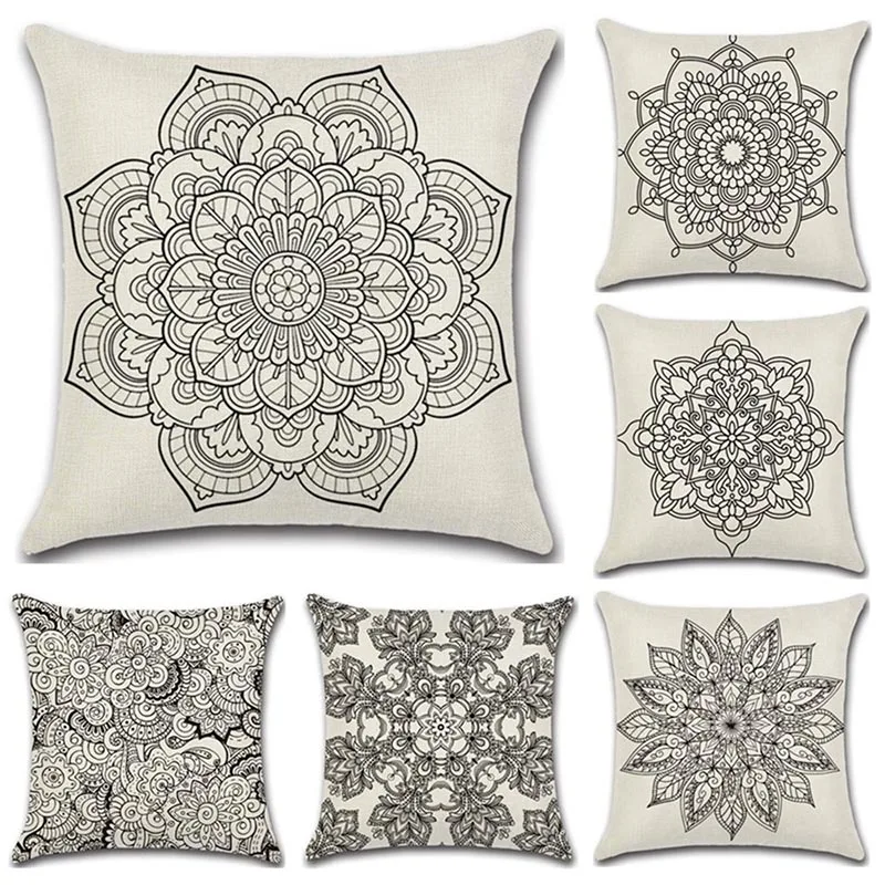 

Linen Cotton Pillowcase European Simple Bohemian Black And White Abstract Geometric Pattern Pillow Cover 45*45cm 6C1330