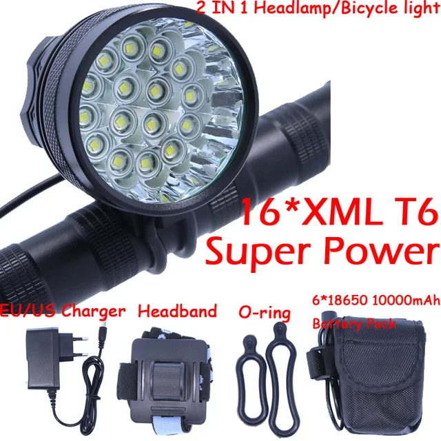 Special Offers 16T6 New 16 LED 2 in 1 20000LM 16 x XM-L T6 LED Bicycle Light Cycling Bike Headlight Headlamp Head Lamp + Battery Pack +Charger