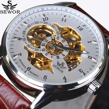 

Fashion automatic mechanical Watch luxury brand SEWOR Watches skeleton military clock leather men casual erkek kol saatleri
