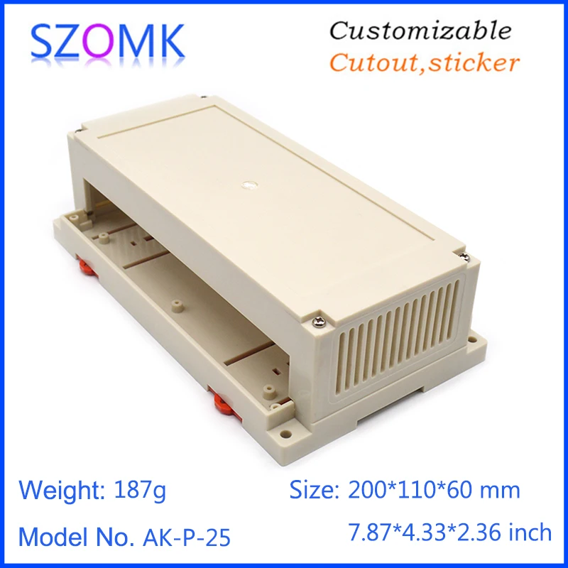 

10 pcs 200*110*60mm szomk hot sales plastic din rail enclosure for pcb design project box din rail electronic instrument housing