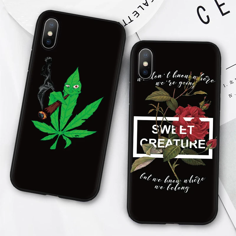 

Flowers Silicone Case for Funda iphone 6 6s 7 8 Plus Cover FOR iphone X Xs Max XR Black Soft TPU Case for iphone 10 5 5S SE Capa