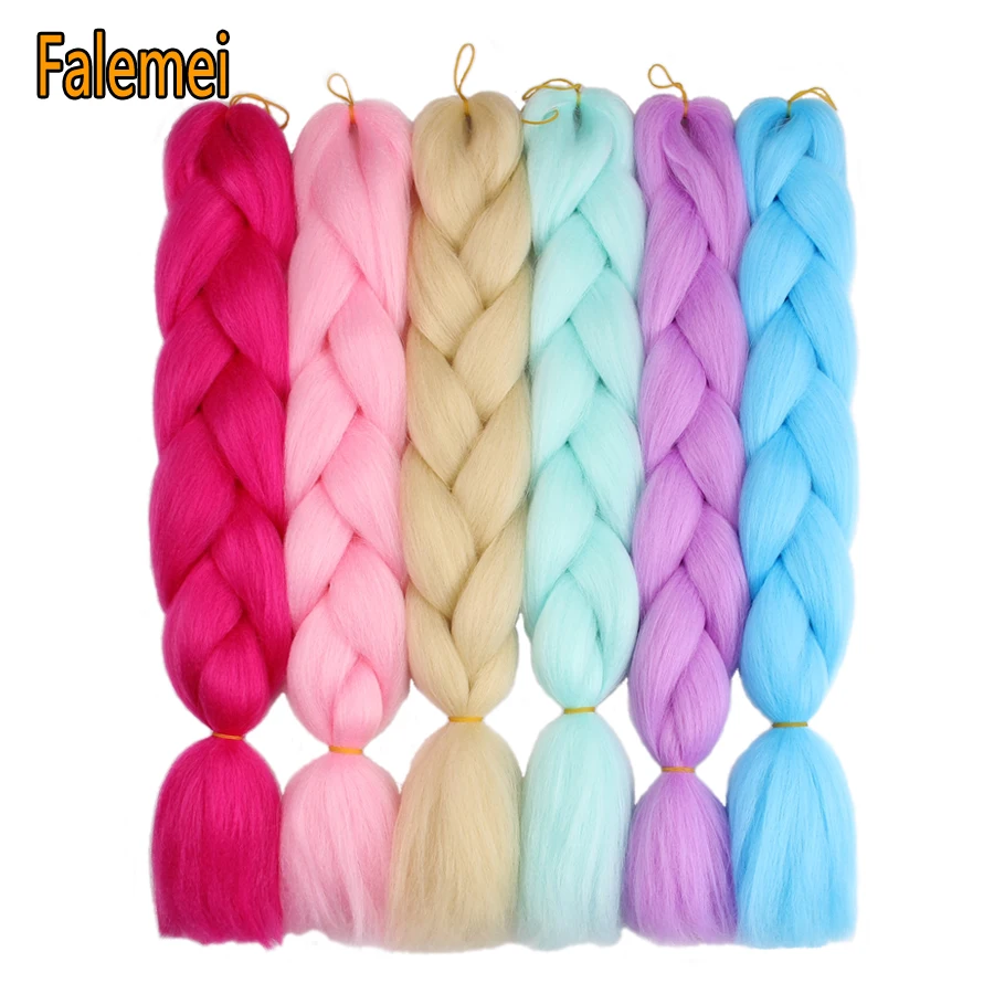 

FALEMEI Synthetic Jumbo Braiding Hair 24Inch 100g braiding hair African Braiding Hair style Blonde Crochet False Hair Extensions