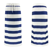 Повседневная белая синяя Полосатая юбка женская мода Высокая талия прямая Свободная юбка Летняя женская карманная длинная юбка на шнурке