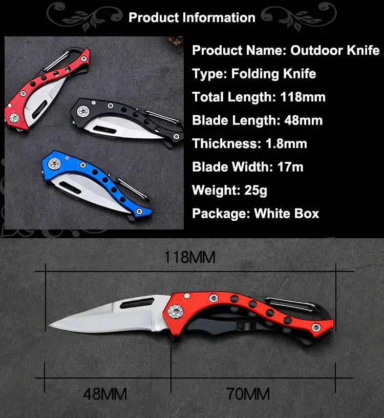 Small Folding Knife with Keychain Stainless Steel Outdoor Camping Hiking Hunting Gadget Knifes Mutifunction Fruit Knife Portable