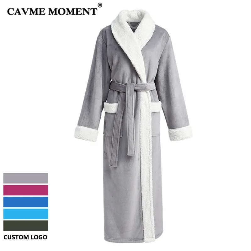 

CAVME Winter Long Bathrobe Thicken Kimono Plus Size Robe Flannel Kimono Homewear Night Dressing Gown Gift LETTERS CUSTOM