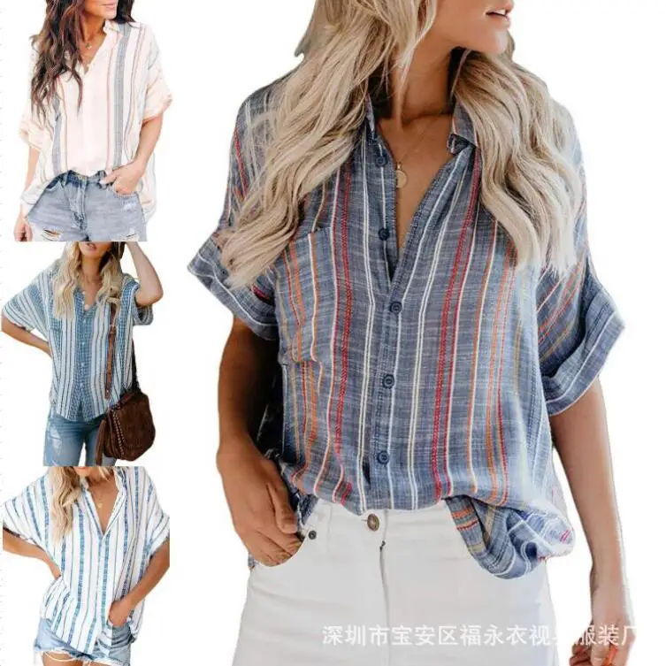 

Women Striped Shirt Long Sleeve V-neck Shirts Casual Tops Plus size female top shirt Elegant v neck